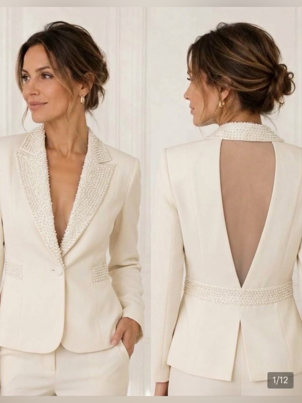Sandra Darren Cream Blazer with Satin-Textured Lapels